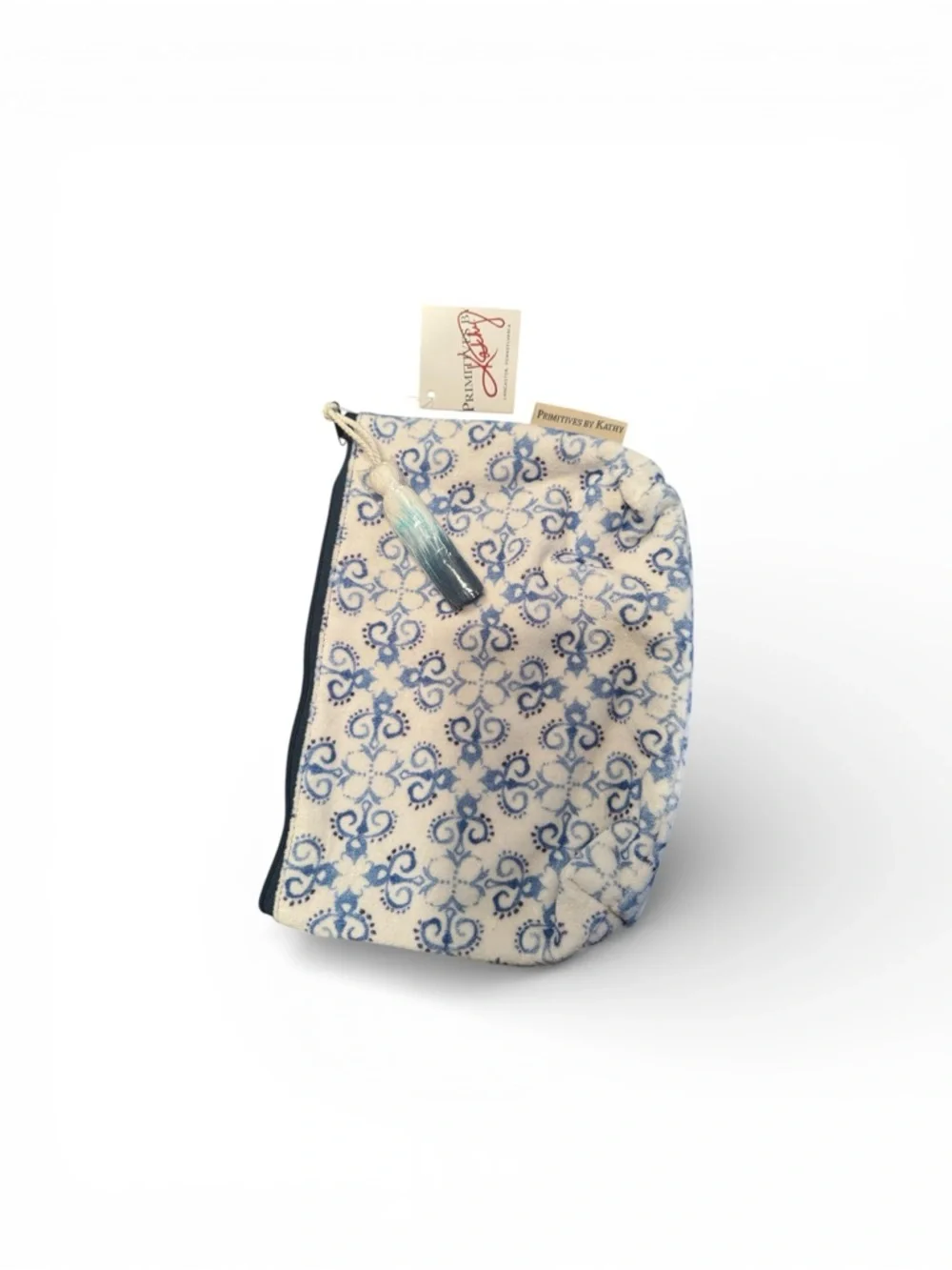 Primitives by Kathy Blue Floral Tassel Pouch-NWT-100%cotton made in India